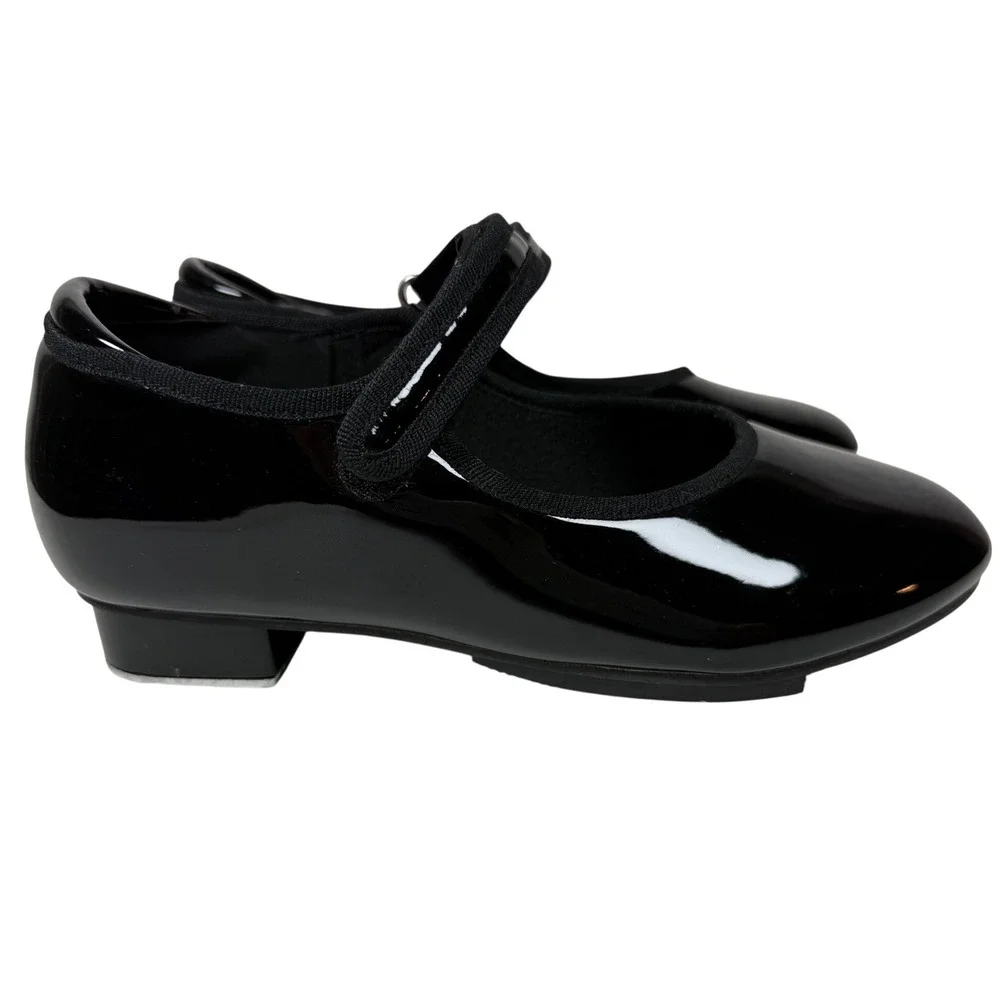 Stelle Black Patent Mary Jane Tap Shoes Kids Size 2ML Hook and Loop Strap